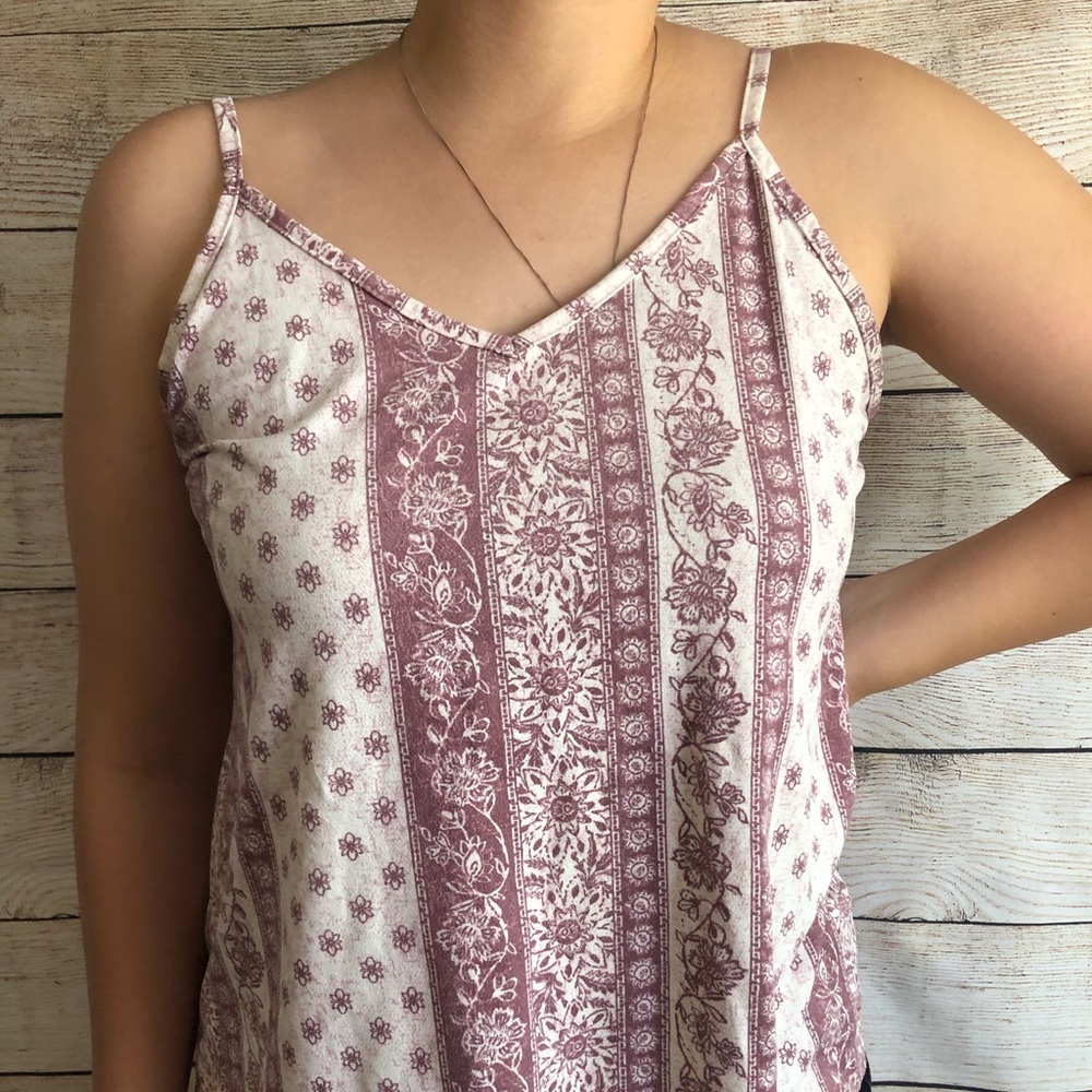 Pink/White Floral Loose Cami V-Neck Front/Back